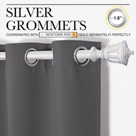 NICETOWN NICETOWN Grey Blackout Curtain Panels for Bedroom, Thermal Insulated Grommet Top Blackout Draperies and Drapes for Basement (2 Panels, W42 x L68-inch, Grey)
