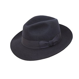 DH Hand Made Gents Fedora Felt Trilby Hat with Wider Brim 100% Wool New Navy