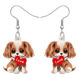 DUOWEI Acrylic Cute Cavalier King Charles Spaniel Dangle Earrings Cartoon Animal Pets Puppy Design Jewelry Accessories Dog Mom Gifts for Women Dog Lovers Charms (Gold)