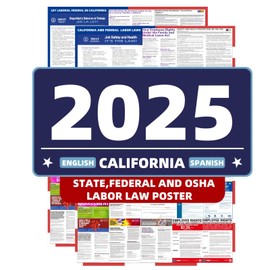 2025 California State and Federal Labor Laws Poster - OSHA Compliant UV Waterproof Laminated 24" x 36" English and Spanish Version 2PCS - All in One Compliance Posting