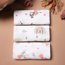 Muslin Baby Swaddling 3 Pack Set -%100 Cotton Baby Muslin Diaper, 31.5"x 31.5" (Baby Girl)