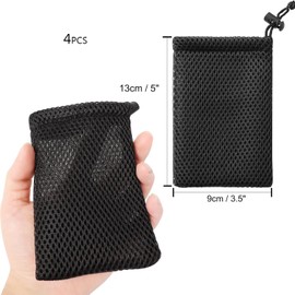 YXQ Nylon Mesh Drawstring Bag, 5 x 3.5 Inch Small Storage Pouch String Bags for Mini Stuff MP3 Charger Earphone Key Travel Kit Organizer for Lipstick Cosmetic Jewelry, Black 4Pcs, Black, 5 x 3.5 Inch