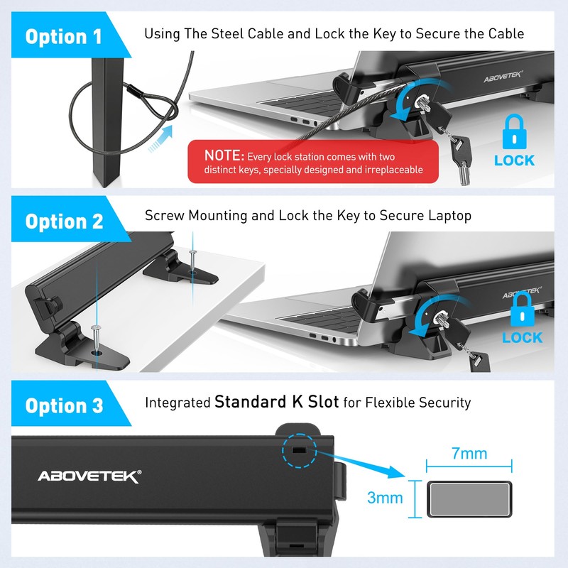 AboveTEK MacBook & Surface Laptop Locking Station with Combo Lock