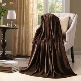 HYSEAS Flannel Fleece Throw Blanket Chocolate - Super Soft Plush Microfiber Solid Blanket for Couch, Bed, Chair, Sofa - Fuzzy Cozy Lightweight - 50x60 Inch