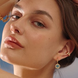 Mevecco Gold Dainty Dangle Hoop Earrings for Women 14K Gold Plated Delicate Cute Geometric Triangle Cone Dangle Earrings