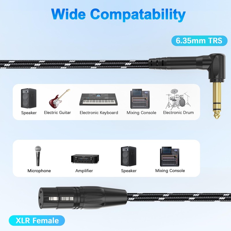 JOLGOO 1/4 TRS Right Angle to XLR Female Audio Cable,