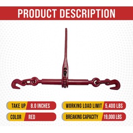 Mytee Products (5 Pack) 5/16"-3/8" Heavy Duty Ratchet Load Binder w/Grab Hooks 5,400 Lbs Working Load Limit | Tie Down Hauling Chain Binders for Flat