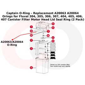 Captain O-Ring – Replacement A20063 A20064 Orings for Fluval 304, 305, 306, 307, 404, 405, 406, 407 Canister Filter Motor Head Lid Seal Ring (2 Pack)