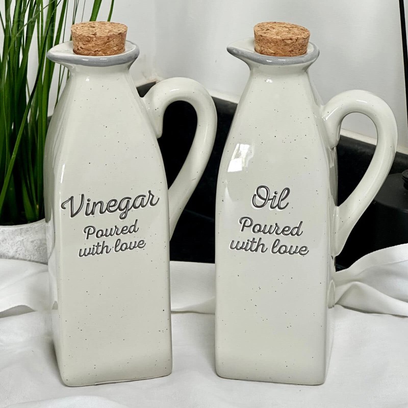 Ceramic Oil and Vinegar Bottle Set Speckled Grey Table Kitchenware