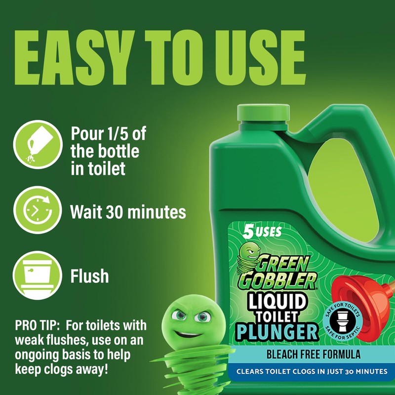 Green Gobbler Liquid Toilet Plunger | Clog Remover | Safe