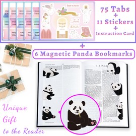 Bible Tabs with Magnetic Panda Bookmark, Bible Tabs for Women, Laminated Bible Tabs, Christian Gifts, Large Print Bible Tabs with Unique Sticker, Index Tabs Labels, Bible Study Supplies (Rainbow)