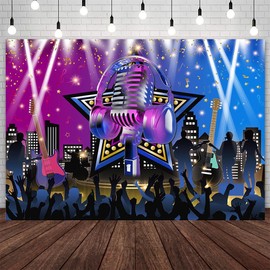 AIBIIN 7x5ft Karaoke Party Backdrop Rock Star Rock and Roll Photography Background Star Stage Night Show Music Disco Karaoke Party Party Decorations Banner Photo Props