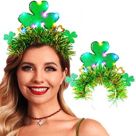 CAKURE Light Up St Patrick's Day Headband St Patty's Day Accessories LED Shamrock Green Headpieces Party Costume Headwear for Women