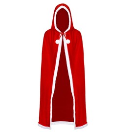 KATELUO Santa Claus Cape with Hood, Red Cape, Santa Claus Hooded Cape, Red Christmas Coat with Hood, Cape Red Velvet, Christmas Costume for Children, Teenagers and Adults (120 cm), 120 cm