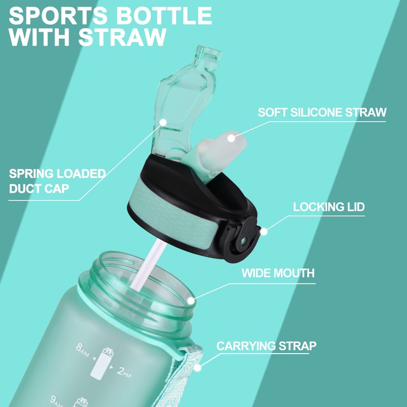 Navtue 1L Water Bottle with Straw,Sports Drinks Bottle with Time
