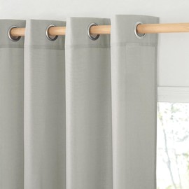 PONY DANCE Linen Look Semi-Transparent Living Room Curtains, Short, Set of 2, H 145 x W 140 cm, Linen Curtains in Country House Style, Kitchen Curtains with Eyelets, Linen Curtains, Light Grey