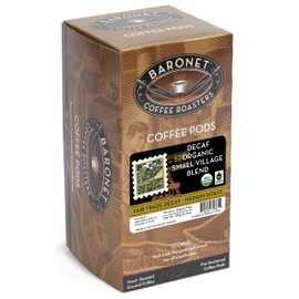 Baronet Coffee Pods [DECAF Organic Small Village-54 Pods] Single Cup Use, Like Senseo [3 Boxes of 18 Single Serve 10 Gram] Regular Strength, Med Roast [Decaf Org Sml Vil]