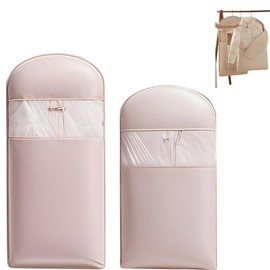 2 PCS Space Saving Hanging Garment Bag with Self Compression Zipper, Pink Waterproof Dust Cover, self compression storage bags, Includes One Medium and One Long Size for Seasonal Clothing Protection