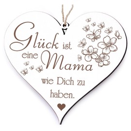 Mama Wooden Decorative Heart - Glück ist eine Mama wie Dich zu haben+ Pendant Beste Mama der Welt - Mother Mum Christmas Birthday Mother's Day Vintage Wooden Sign Wooden Hearts