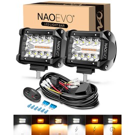 NAOEVO 4 Inch LED Pod Lights, White Amber Offroad Fog/Driving Lights LED Light Bar with Strobe/Memory Mode and 2 Leads Wiring Harness, LED Work Lights for Truck Boat ATV UTV, 2-Pack (6 Modes)
