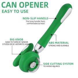 Can Opener Manual Tin Opener Stainless Steel Heavy Duty, Oversized Hand-held Easy Rotary Knob, Safe Cut Manual Can Opener with Non-Slip Handle, Smoother Cut Sharp Blade for Seniors Kitchen Tool, Green