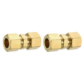 sourcing map 2Pcs Brass Compression Tube Fitting, 9.52mm Tube OD Connectors, NPT Thread Compression Union Connectors & Compression Sleeves Ferrules, Brass Straight Coupling Adapter