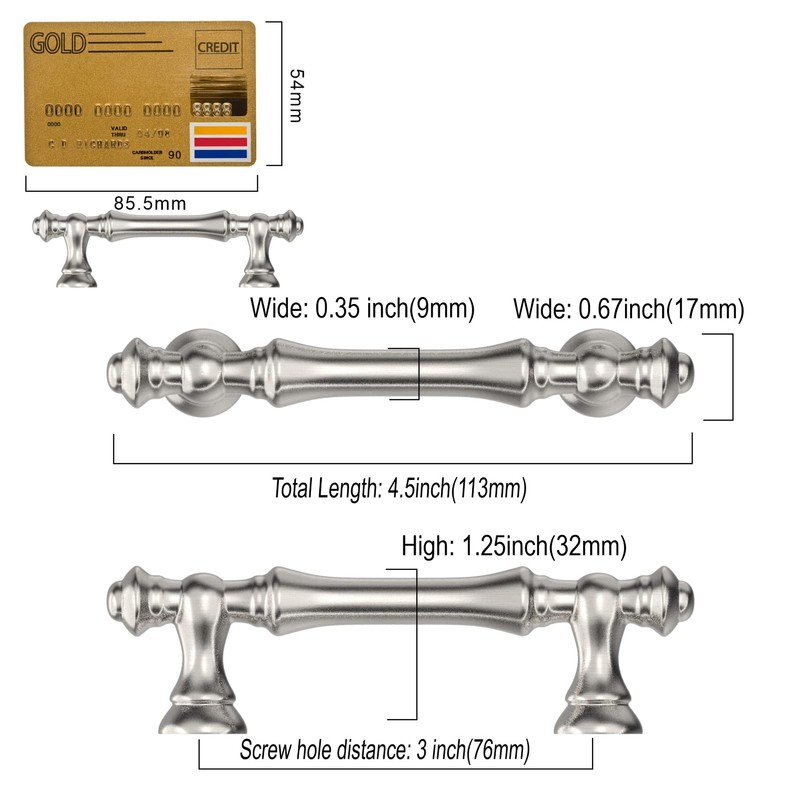 Amerdeco 10 Pack Brushed Satin Nickel Cabinet Pulls 3 Inch(76mm)
