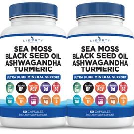 Liberty Lifestyle Sea Moss Black Seed Oil Ashwagandha Turmeric Bladderwrack Burdock - with Manuka, Honey Dandelion, ACV Black Pepper Gluten Free - 2-Pack