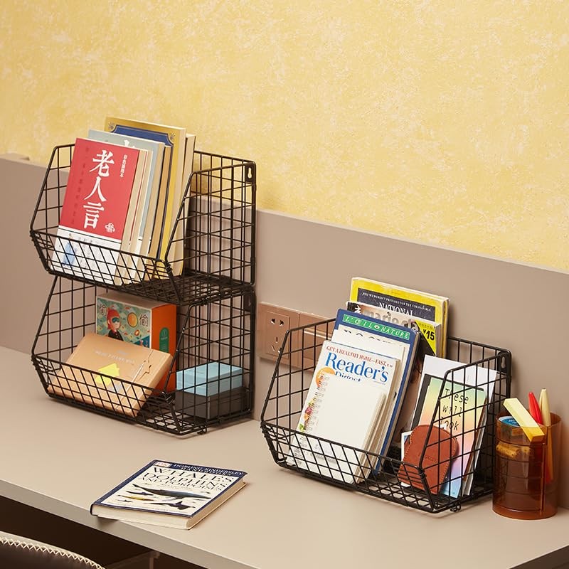 3 Tier Hanging Foldable Wire Baskets Closet Organizer Clothes Shelves