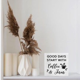 YQDEJ Coffee and Jesus Sign, Good Days Start with Coffee and Jesus Sign, Coffee Sign, Coffee Signs for Coffee Station, Coffee Sign Decor, Christian Gifts for Coffee Lover, 5x5 Inches