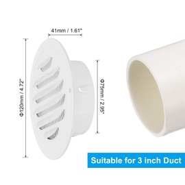 PATIKIL 3" Round Air Vent Cover, 2pcs Stainless Steel Louvered Wall Inlet Outlet Grill Screen Mesh Ducting Soffit Vent with Screws for Ventilation, White