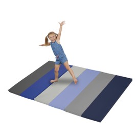 FDP SoftScape 4ft x 6ft Runway Tumbling Mat - Soft, Sturdy Foam, 3-Fold Exercise Mat; Safe Indoor Active Play, Gymnastics Practice, Training, Stretching for Kids - Navy/Powder Blue