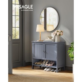 VASAGLE Shoe Cabinet, 3-Tier Shoe Storage Organizer, Modern Freestanding Cabinet with Height-Adjustable Shelf, 13.8 x 31.5 x 27.6 Inches, Entryway, Slate Gray ULBC044G01