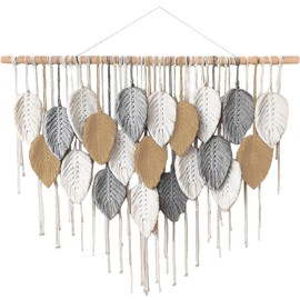 EDINNO Colgante de Pared de Macramé, Tapiz de Macramé para Colgar en La Pared, Tapiz de Hojas Tejidas A Mano Bohemio, Decoración Tejida Bohemia para Apartamento, Galería, Sala de Estar