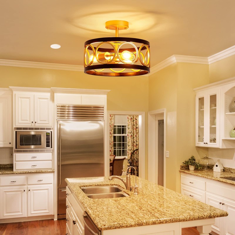 XINGQI 13" Modern Semi Flush Mount Ceiling Light Fixture, Black