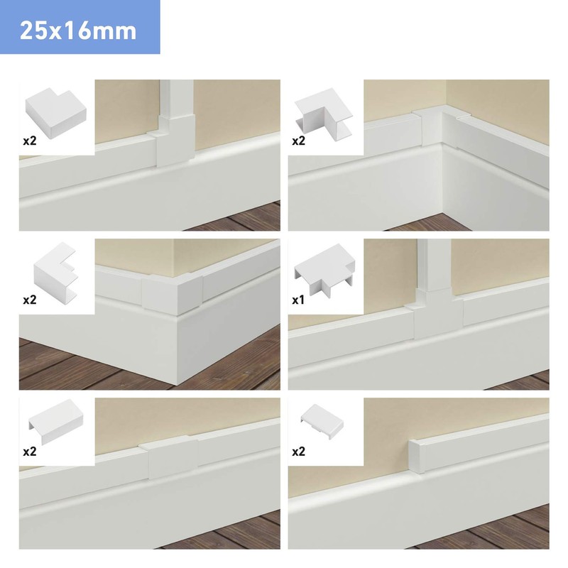 D-Line 25x16mm Cable Trunking Accessory Multipack, Snap Fit Design -