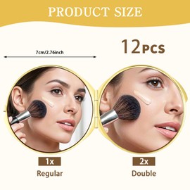 LECEHIVO 12 Pcs Portable Folding Compact Mirror Bulk with Storage Bag Mini Double Sided Makeup Mirror with 1X and 2X Magnification for Women Bridesmaid Travel Gifts (Gold)