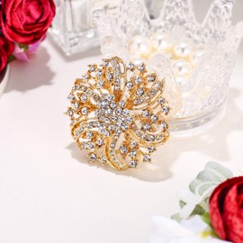 EVER FAITH Austrian Crystal Vintage Inspired Bridal Flower Brooch Corsage Clear Gold-Tone