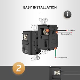 ALASTECH Black Wall Outlet with USB-A & USB-C Ports, 3.6A Dual High Speed Receptacle Outlet Support Fast Charging Capability, 15 Amp Tamper-Resistant Outlet, Wall Plate Included, UL Listed, 5 Pack