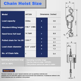 Amarite Mini Hand Chain Hoist, 1/4 Ton Capacity, 10FT Lift, Dual Chains, 0.8" Hook, 550Lbs Manual Chain Fall for Garage, Engine Lifting & Workshop Use