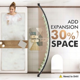 Bonpally Curved Shower Curtain Rod 40-72 Inches Adjustable, Aluminum Shower Rod Rustproof, Round shower curtain rod, Curved Shower Rods for Bathroom, Bathtub, Stall, Black, Need to Drill