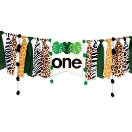 FULL WIN SHOP Handmade Tassel Garland Leopard Leaves Jungle Theme Wild One First Birthday Party Wall Banner for Baby Girls Boys, Safari Birthday Decorations Wild One 1st Birthday High Chair Banner