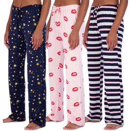 Real Essentials 3 Pack Pajama Pants Women Cotton Lounge Pj Comfy Plaid Sleepwear Flannel Bottoms Sleep Knit Pijamas Mujer Checkered Teen Petite Soft Light Jammies Loose Comfort Ladies Adult Set 8-M