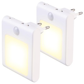 Lunartec Lamp: Set of 2 Socket LED Night Light, Dimmable, Motion & Light Sensor (Night Light with Motion Sensor, LED Night Light with Sensor, Socket)