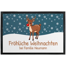 Doormat "Merry Christmas" with Reindeer Motif - for Indoor and Outdoor Use - Non-Slip, Thin & Absorbent - Door Mat - Entrance Area Decoration - Gift for Advent or Christmas, 60 x 90 cm