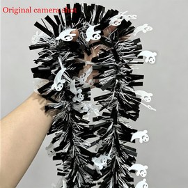 Halloween Tinsel Garland with Ghost Black Foil Metallic Xmas Tree Decor