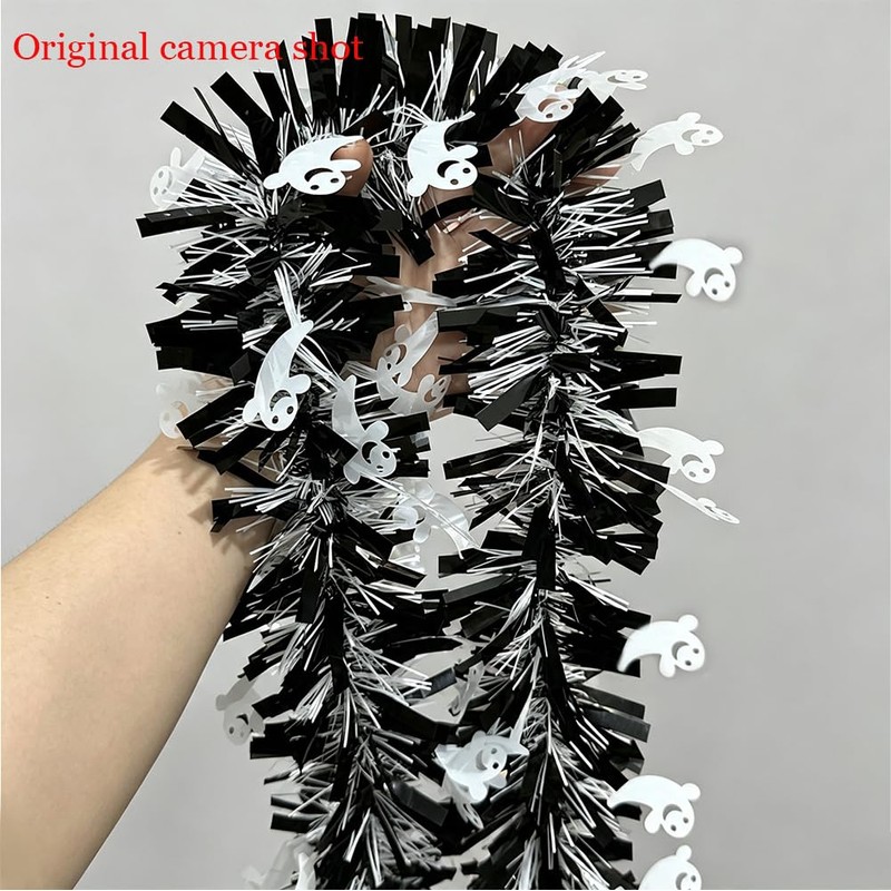 Halloween Tinsel Garland with Ghost Black Foil Metallic Xmas Tree