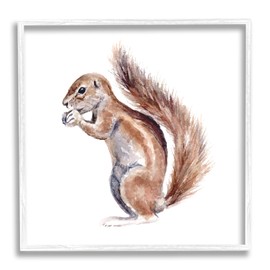 Stupell Industries Baby Squirrel Watercolor Painting Kids' Wild Animal White Framed Wall Art, 17 x 17, Brown