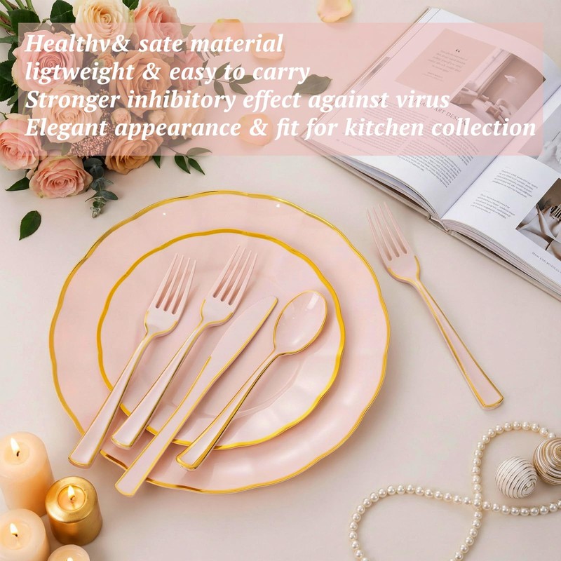 120pcs Pink and Gold Plastic Silverware Disposable Utensils Set