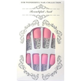 Press-On Nails Set, Pink with Gray Geometric Pattern, 24 Count, Professional Collection